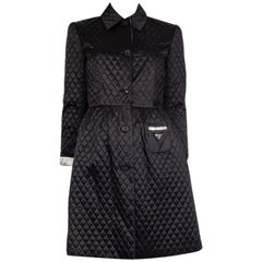 PRADA black polyamide QUILTED BELTE TRENCH Coat Jacket 40 S