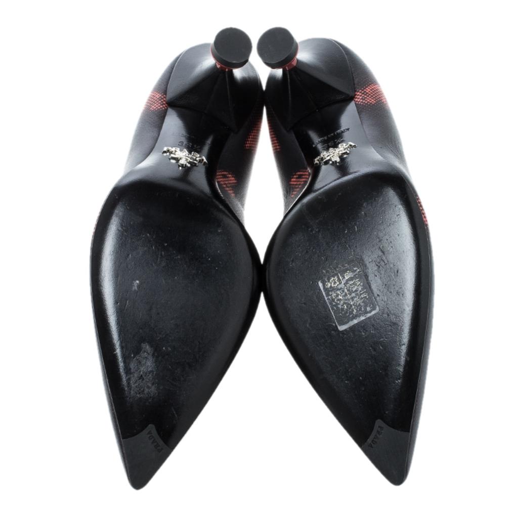 Prada Black Printed Leather Kitten Heels Pumps Size 36.5 2
