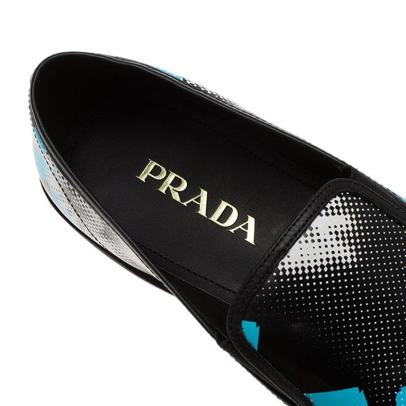 Prada Black Printed Leather Runway Slip On Sneakers Size 44.5 3