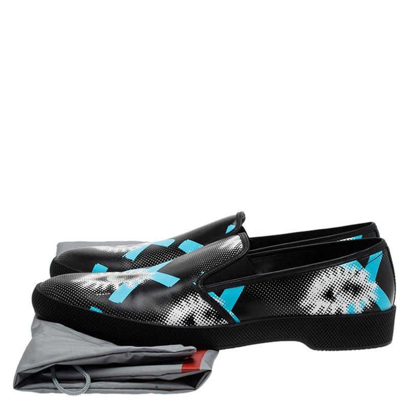 Prada Black Printed Leather Runway Slip On Sneakers Size 44.5 4