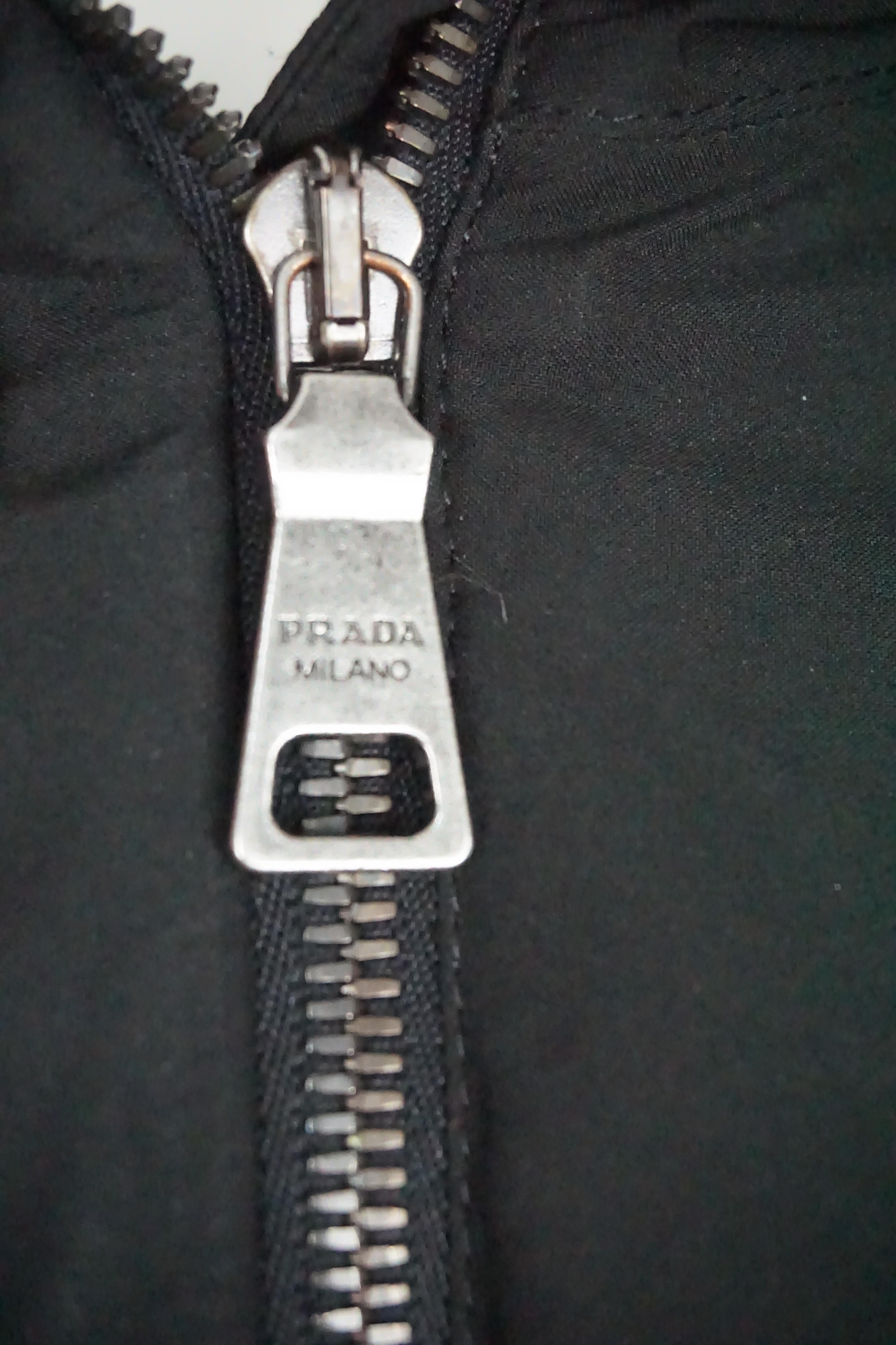 Prada Black Puffer Nylon w/ Silver Buckle Belt Jacket - Medium  In Excellent Condition In West Palm Beach, FL