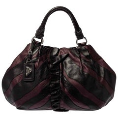 Prada Black/Purple Leather Ruffle Mordore Hobo