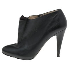 Prada Black/Purple Leather & Suede Ruffle Detail Ankle Length Booties Size 38.5