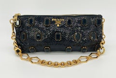 Prada Black Python Whips Pietre Clutch