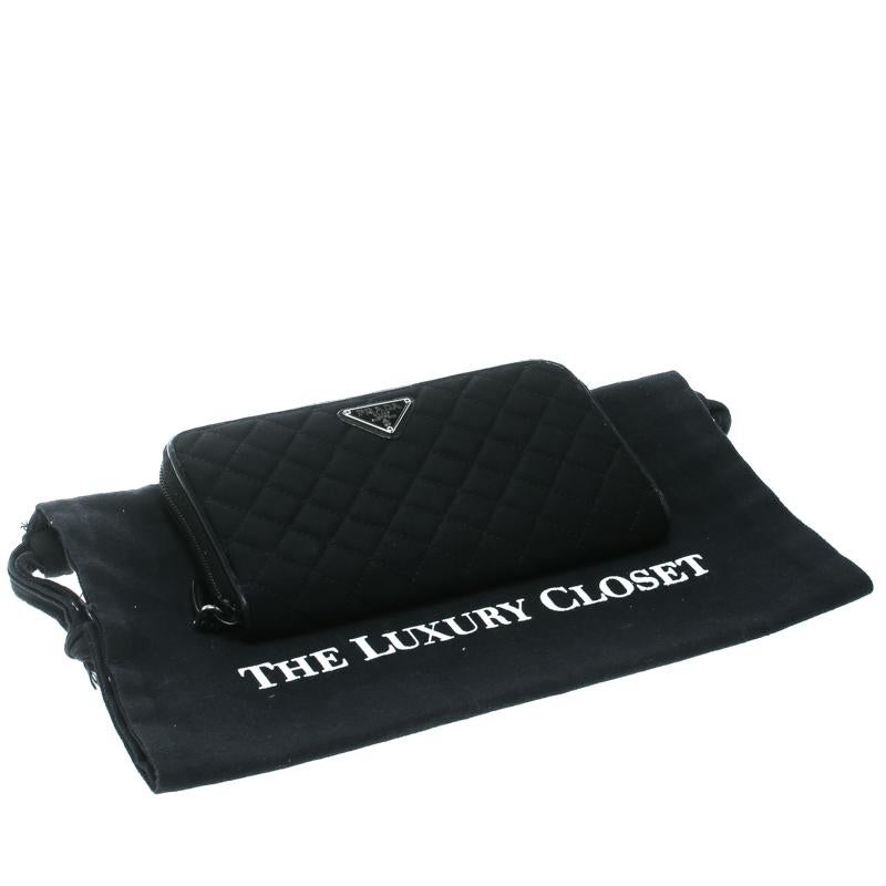 Prada Black Quilted Fabric Zip Around Wallet 4