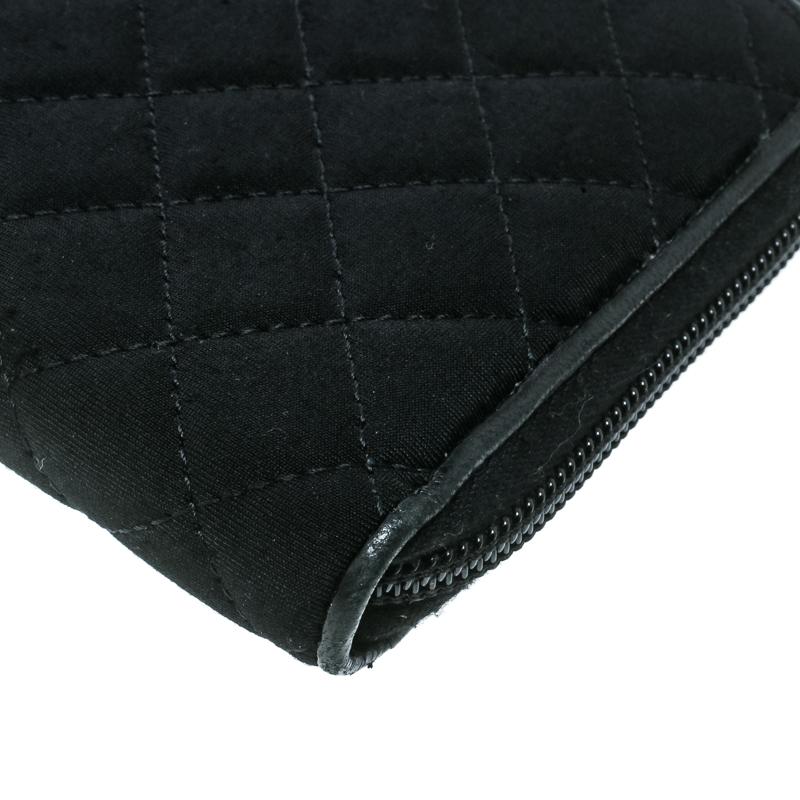 Prada Black Quilted Fabric Zip Around Wallet 1