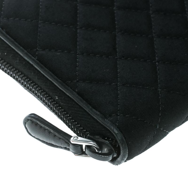Prada Black Quilted Fabric Zip Around Wallet 2
