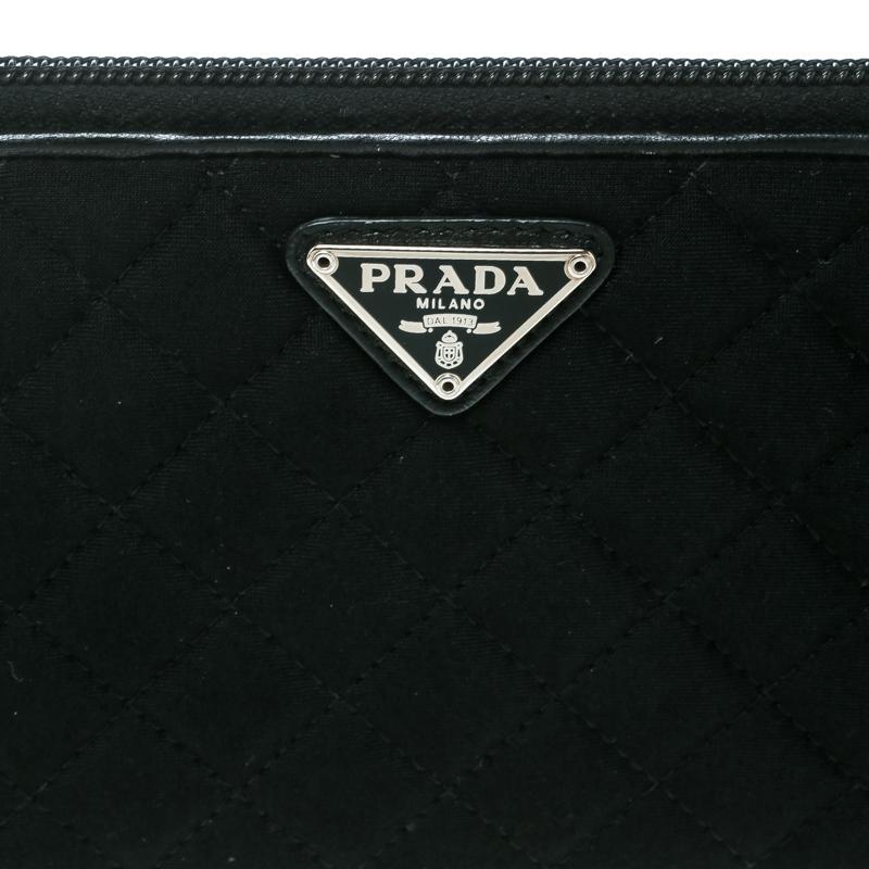 Prada Black Quilted Fabric Zip Around Wallet 3