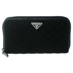 Prada Black Quilted Fabric Zip Around Wallet