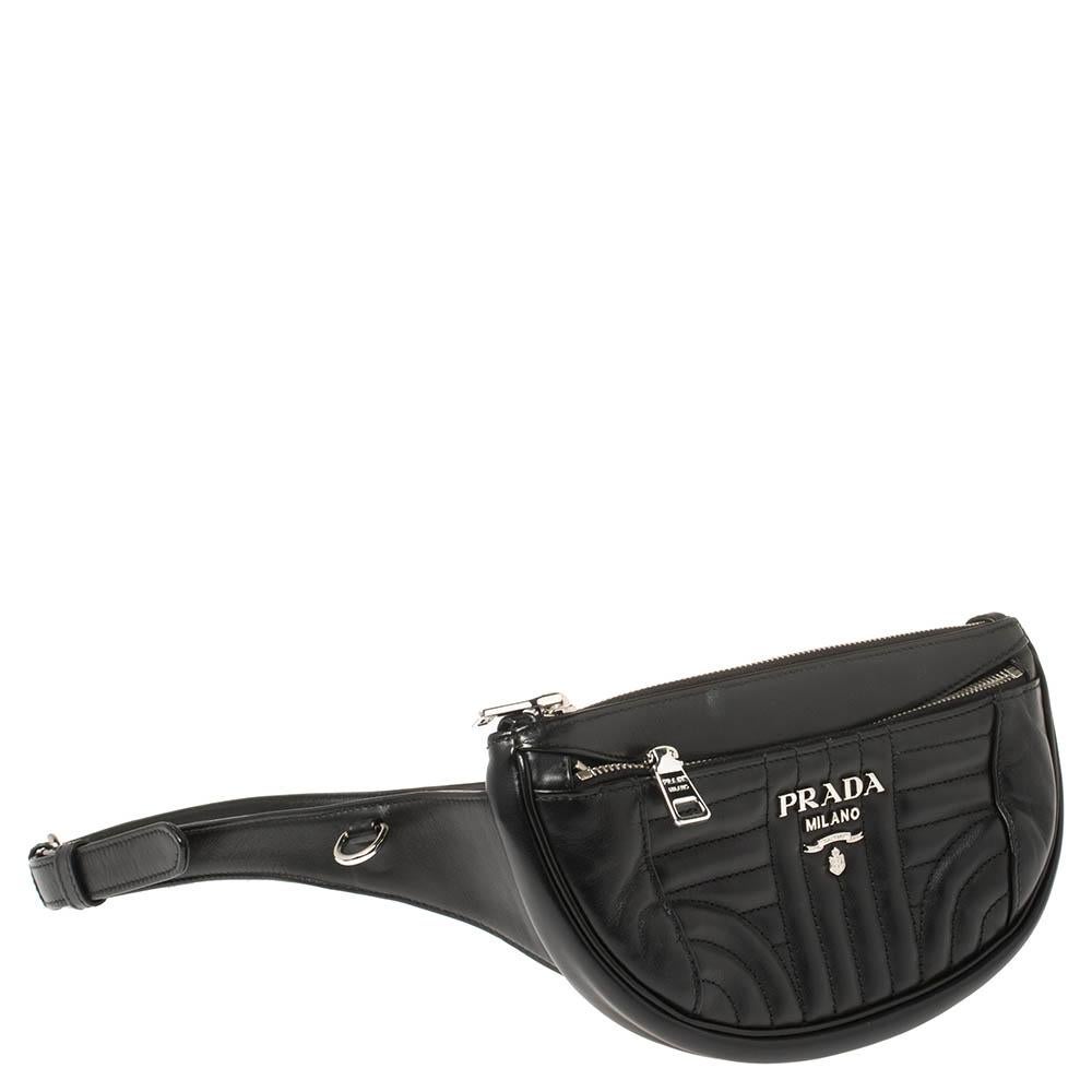 Prada Black Quilted Leather Belt Bag In Good Condition In Dubai, Al Qouz 2