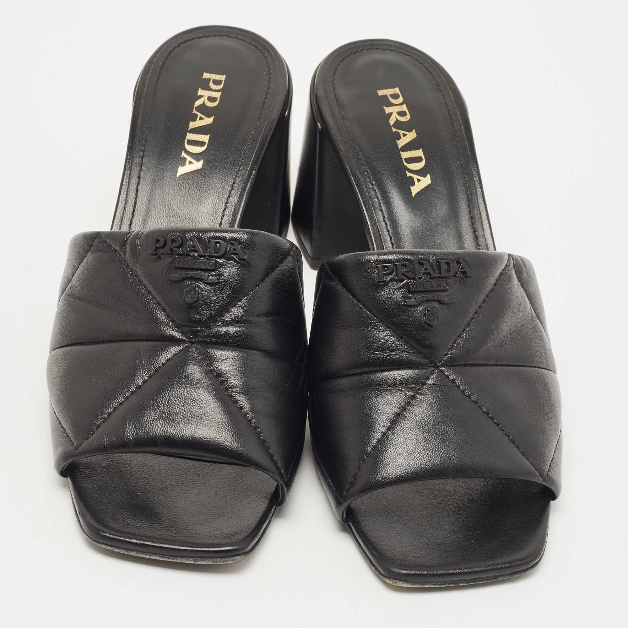 Women's Prada Black Quilted Leather Slide Sandals 