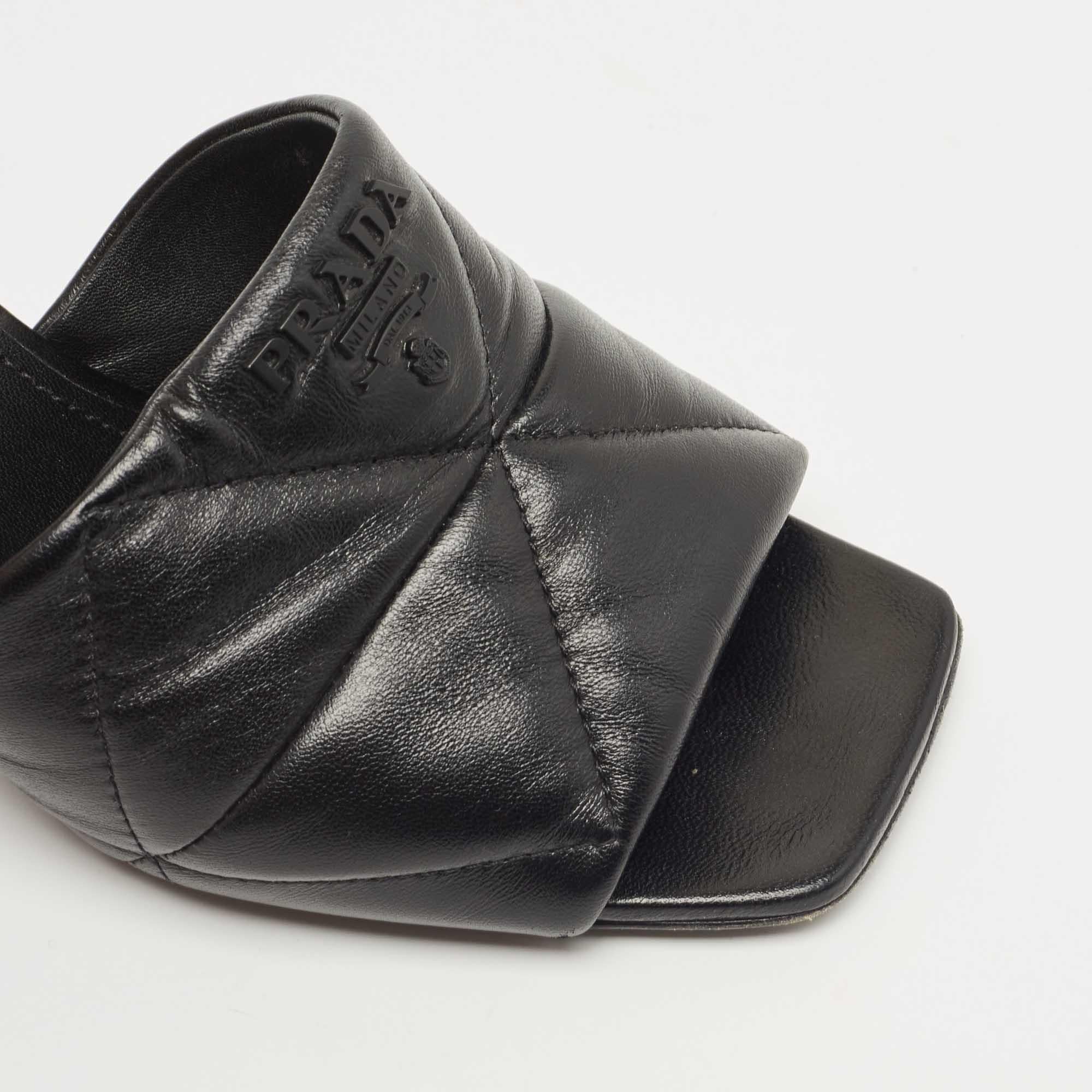 Prada Black Quilted Leather Slide Sandals  3