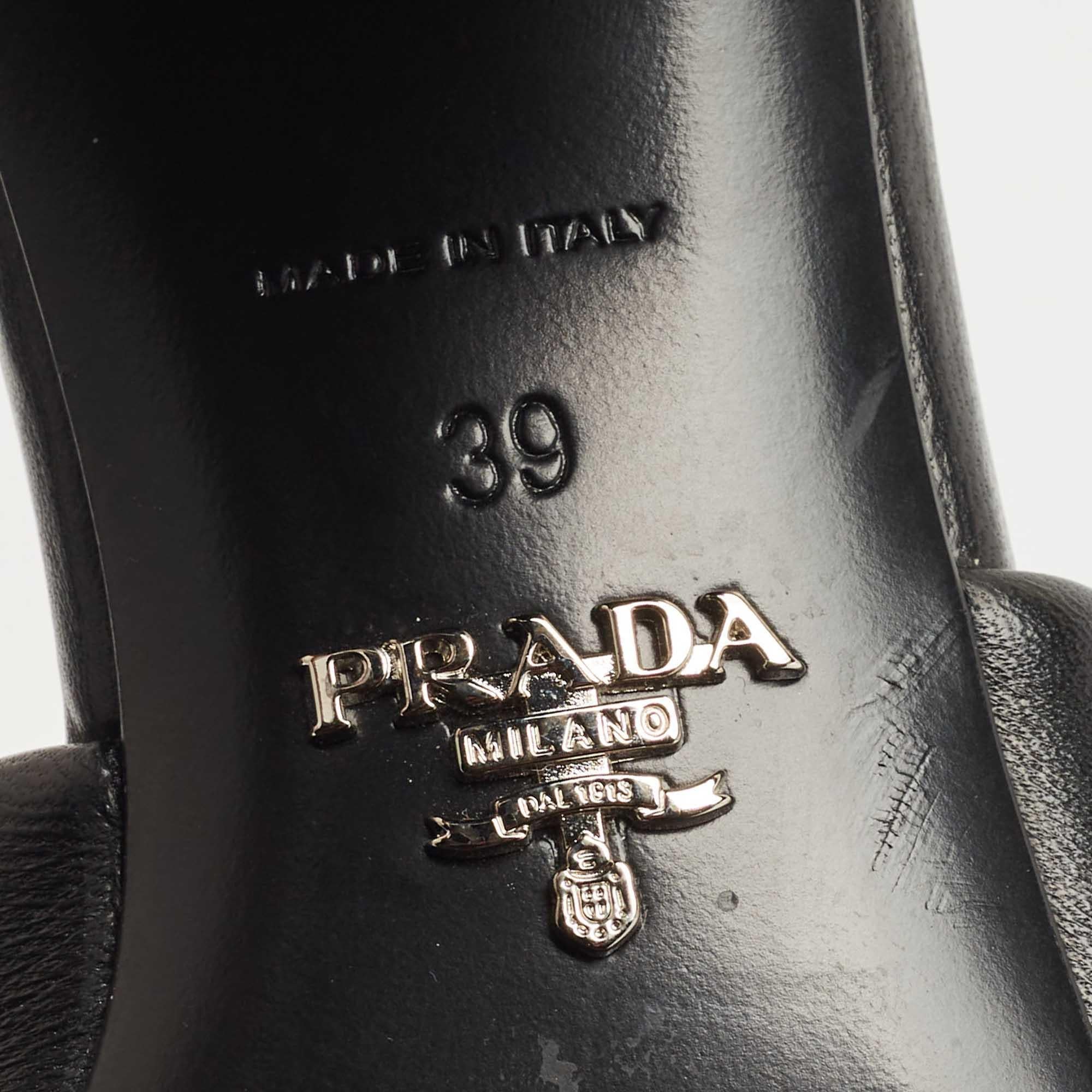 Prada Black Quilted Leather Slide Sandals  4