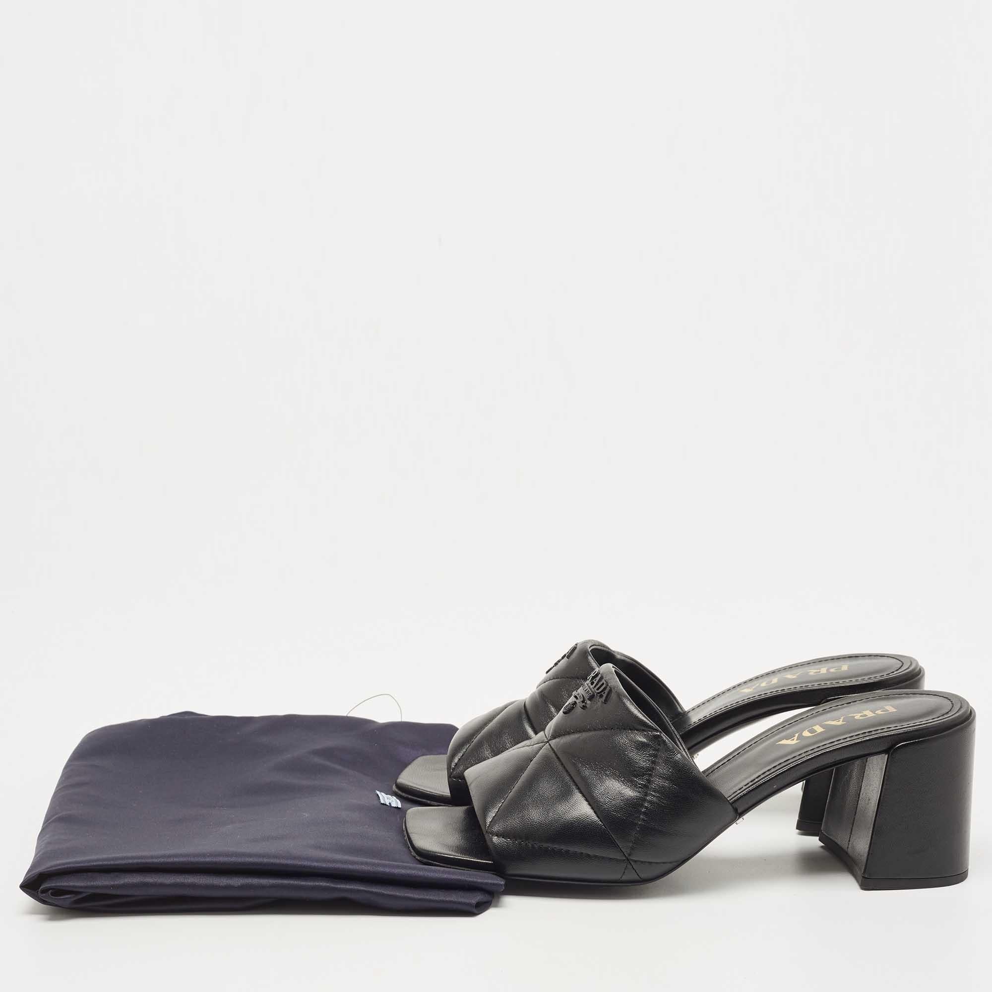 Prada Black Quilted Leather Slide Sandals  5