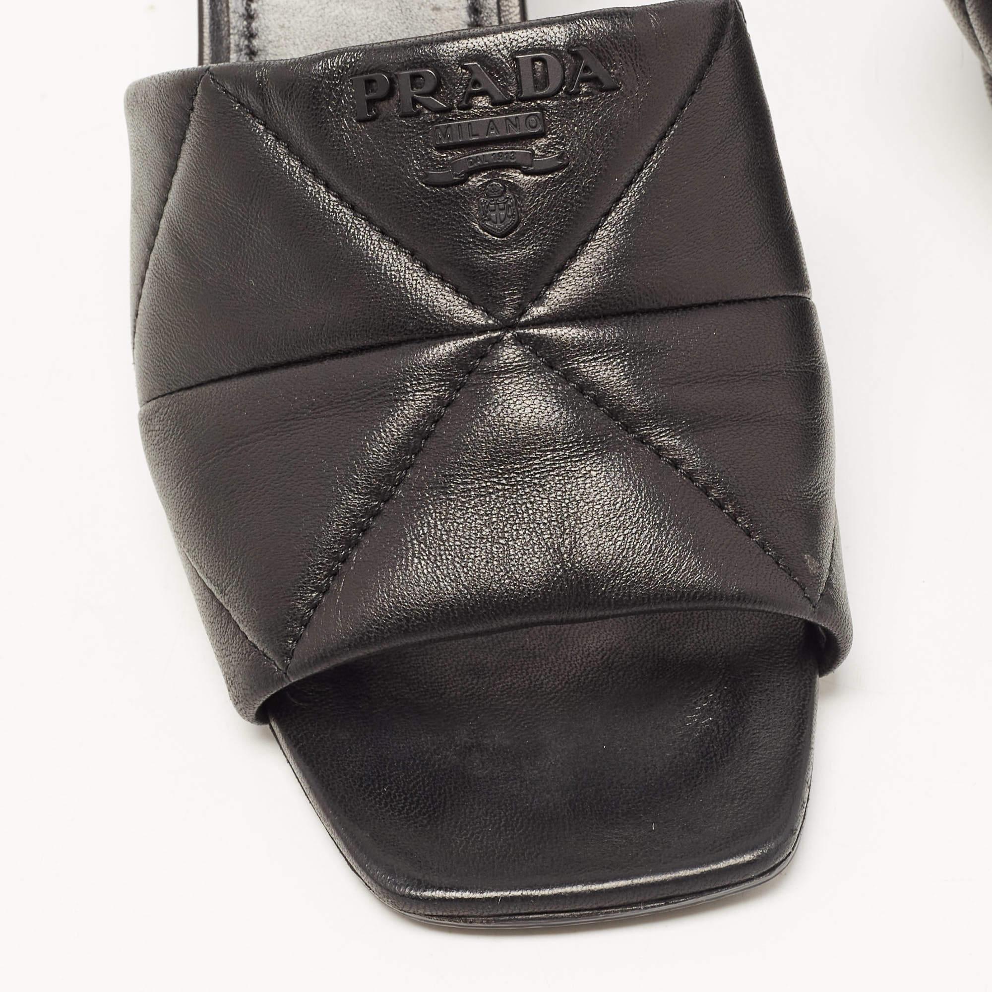 Prada Black Quilted Leather Slide Sandals Size 39 3
