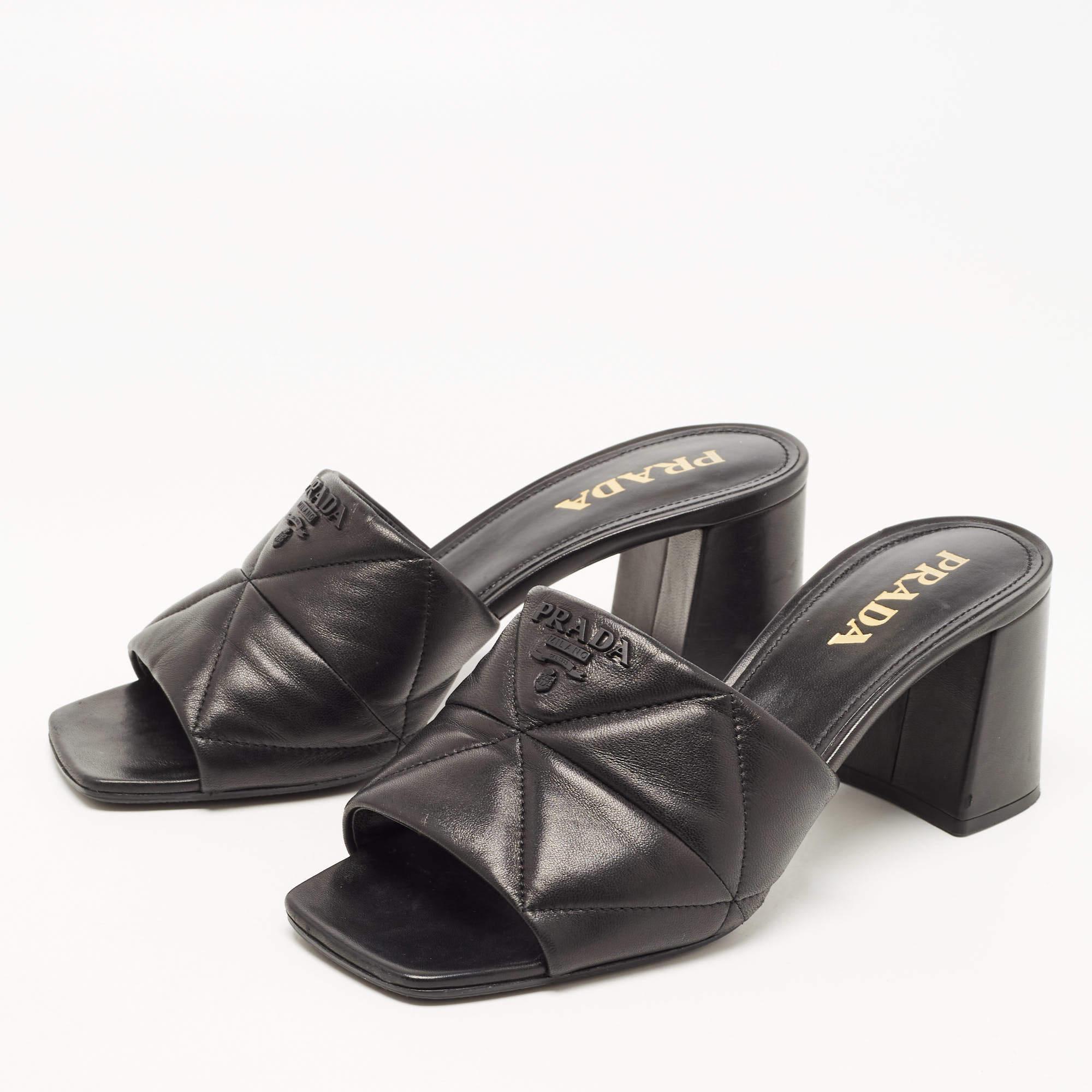 Prada Black Quilted Leather Slide Sandals Size 39 4