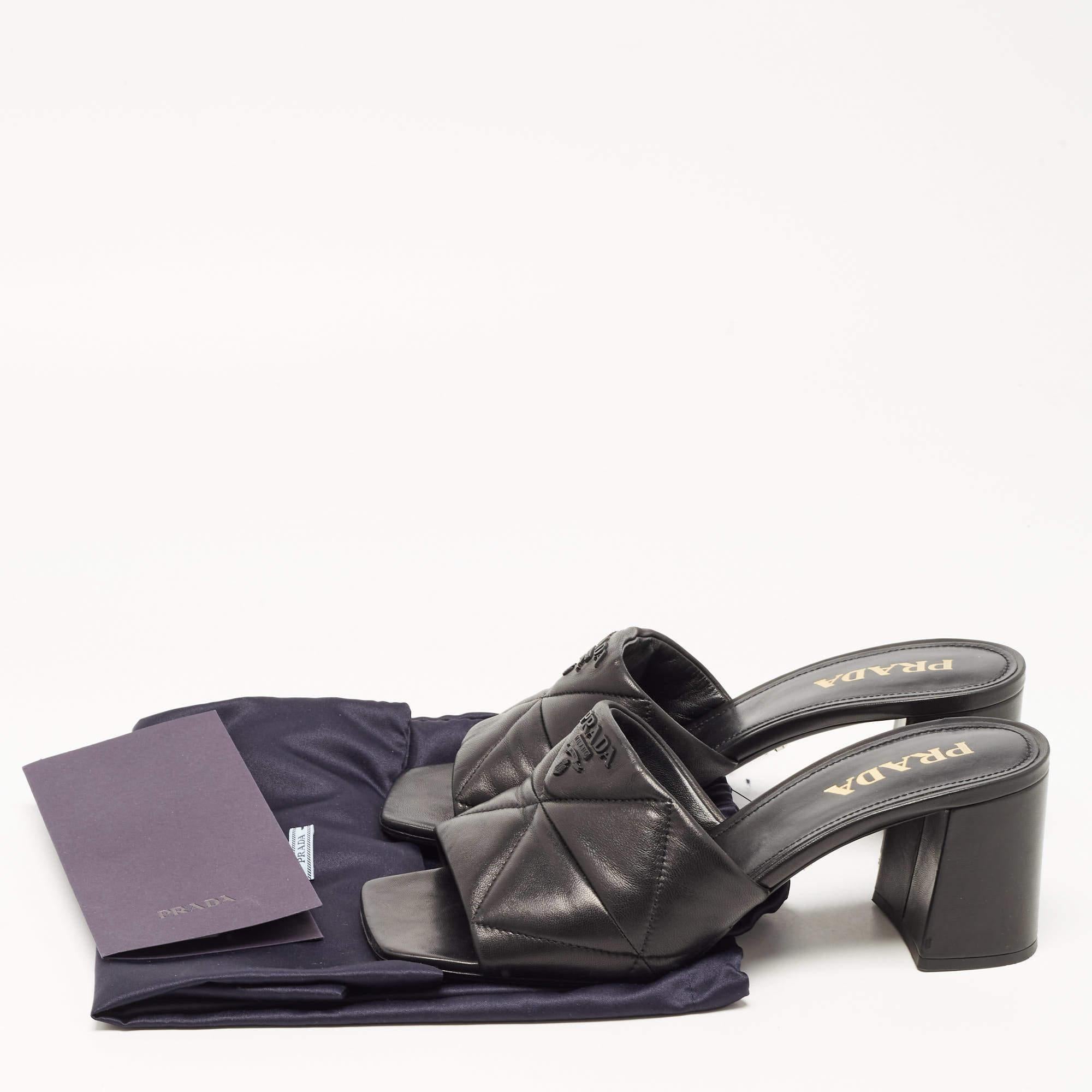 Prada Black Quilted Leather Slide Sandals Size 39 5