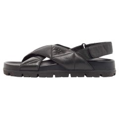 Prada Black Quilted Leather Slingback Flat Sandals Size 36.5