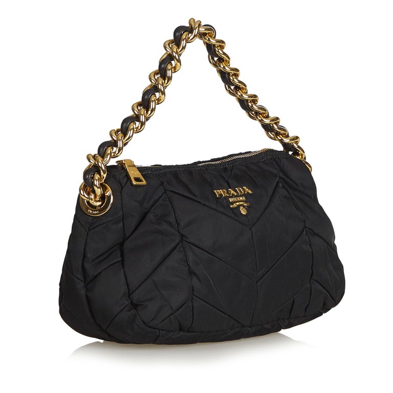 Prada Black Quilted Nylon Chain Shoulder Bag at 1stdibs