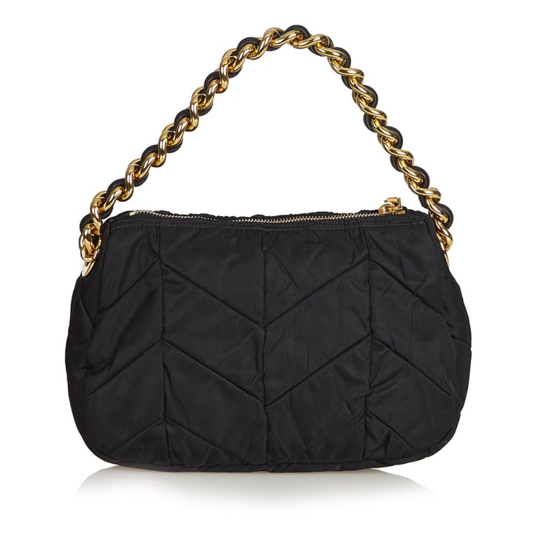 Prada Black Quilted Nylon Chain Shoulder Bag at 1stdibs