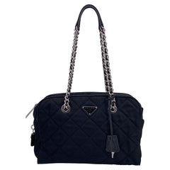 Prada Black Quilted Nylon Fabric Chain Bowling Shoulder Bag
