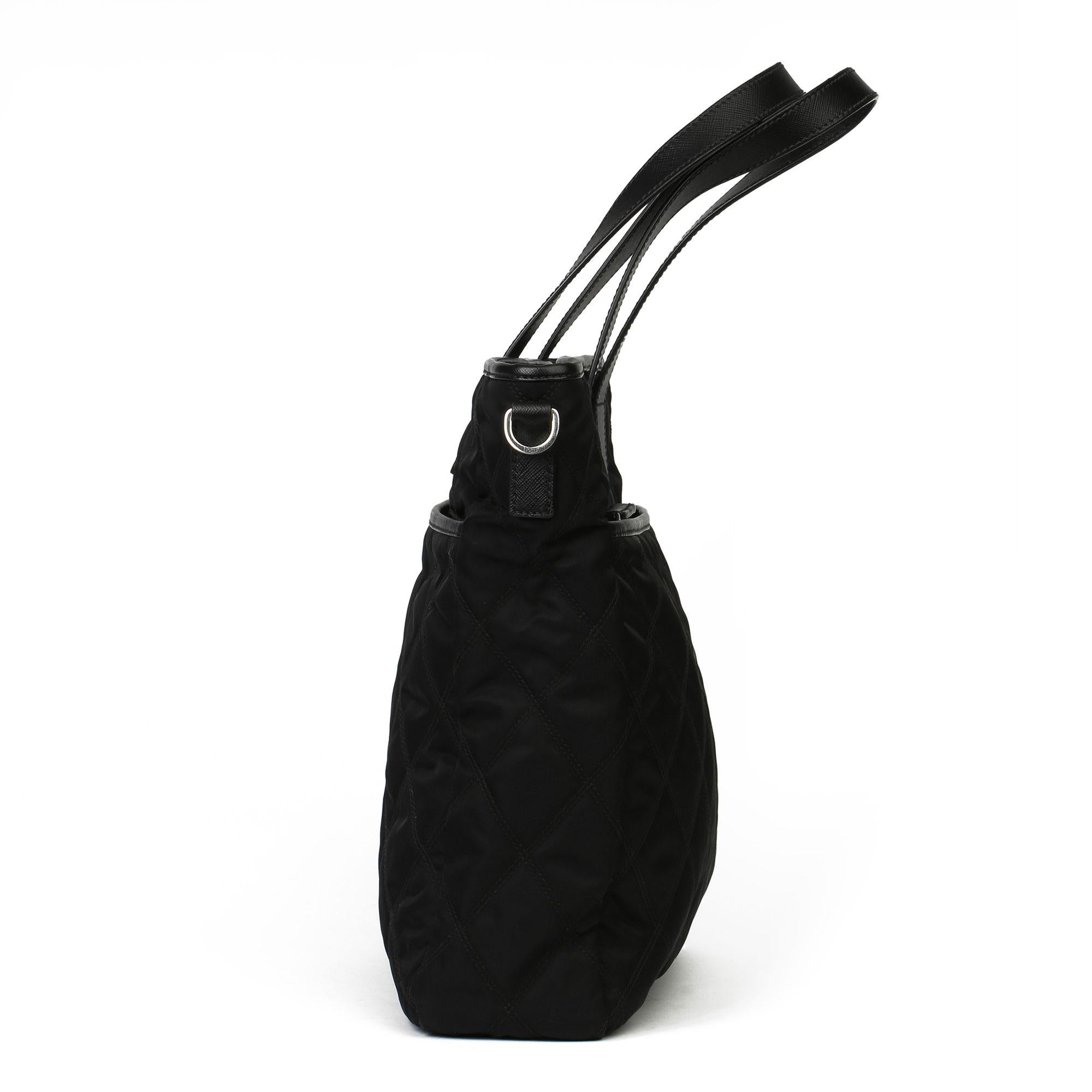 Women's Prada Black Quilted Nylon & Saffiano Leather Shoulder Tote