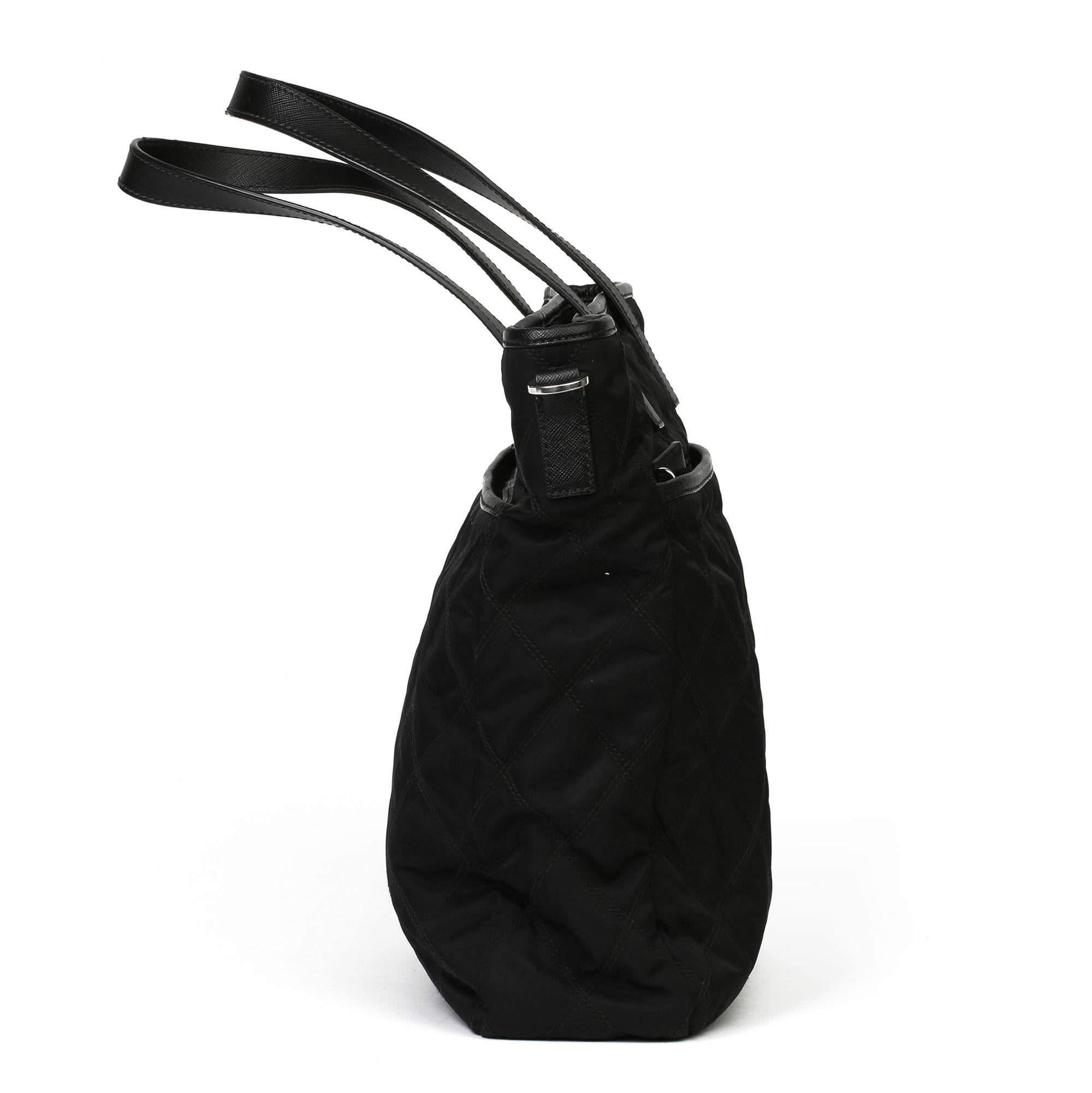 Prada Black Quilted Nylon & Saffiano Leather Shoulder Tote 1