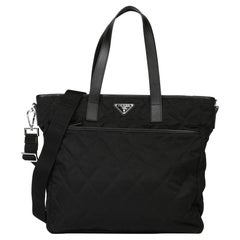Prada Black Quilted Nylon & Saffiano Leather Shoulder Tote