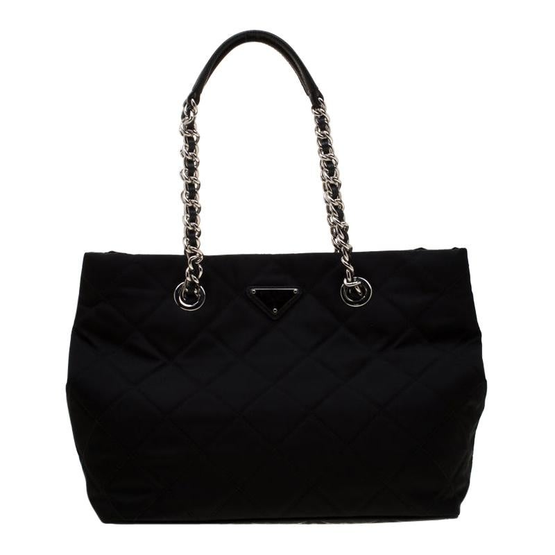 Prada Black Quilted Nylon Shoulder Bag For Sale at 1stDibs