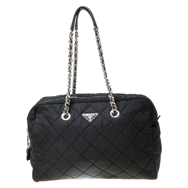 Prada Black Quilted Nylon Shoulder Bag