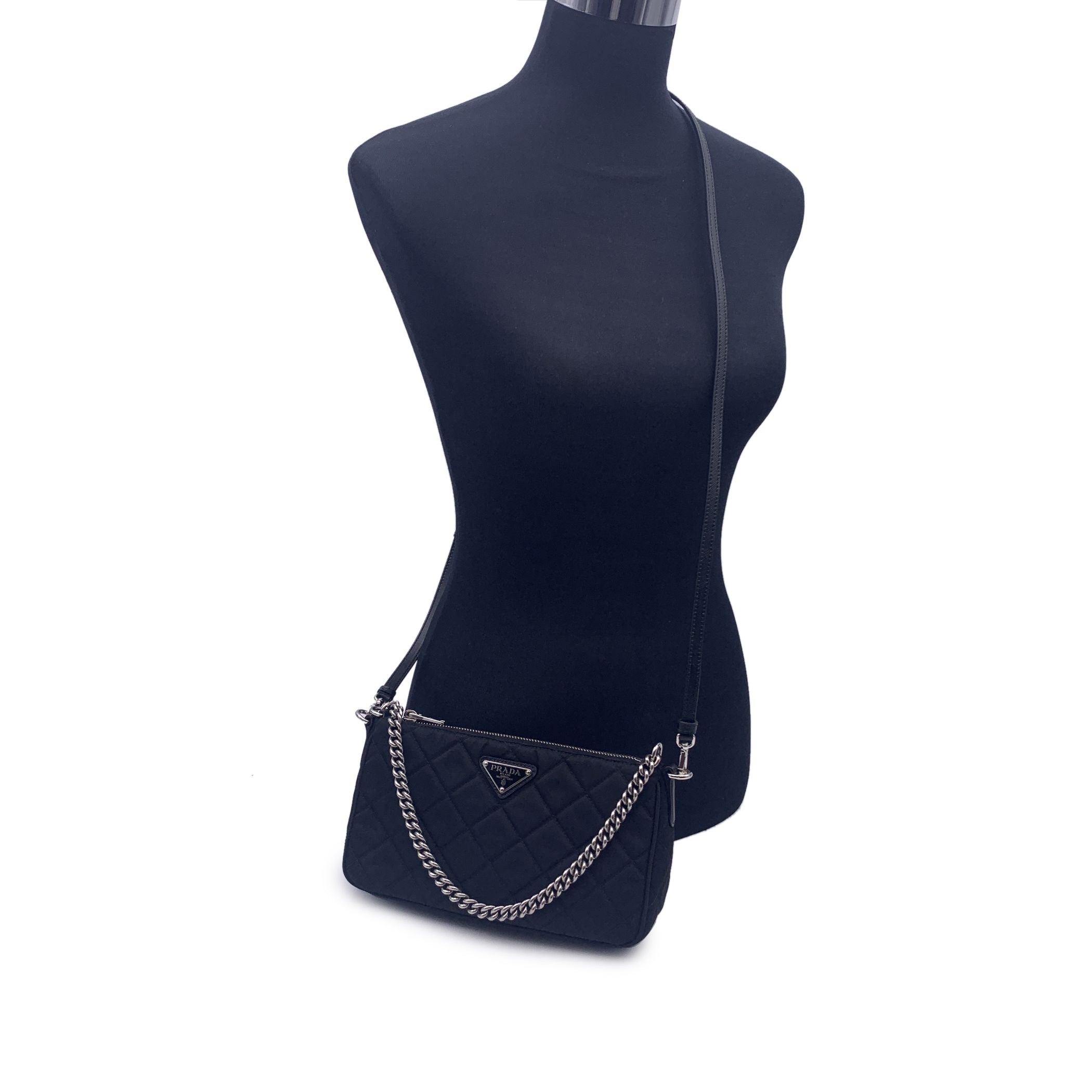 Women's Prada Black Quilted Tessuto Nylon Convertible Shoulder Bag 1BH026