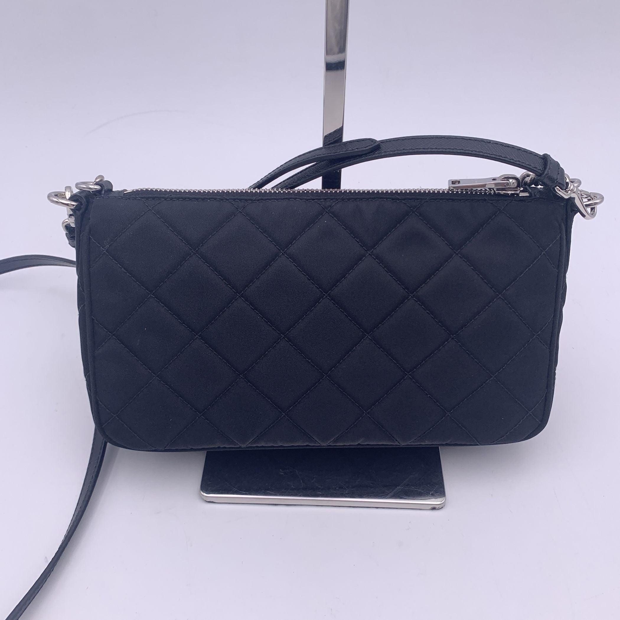 Prada Black Quilted Tessuto Nylon Convertible Shoulder Bag 1BH026 1