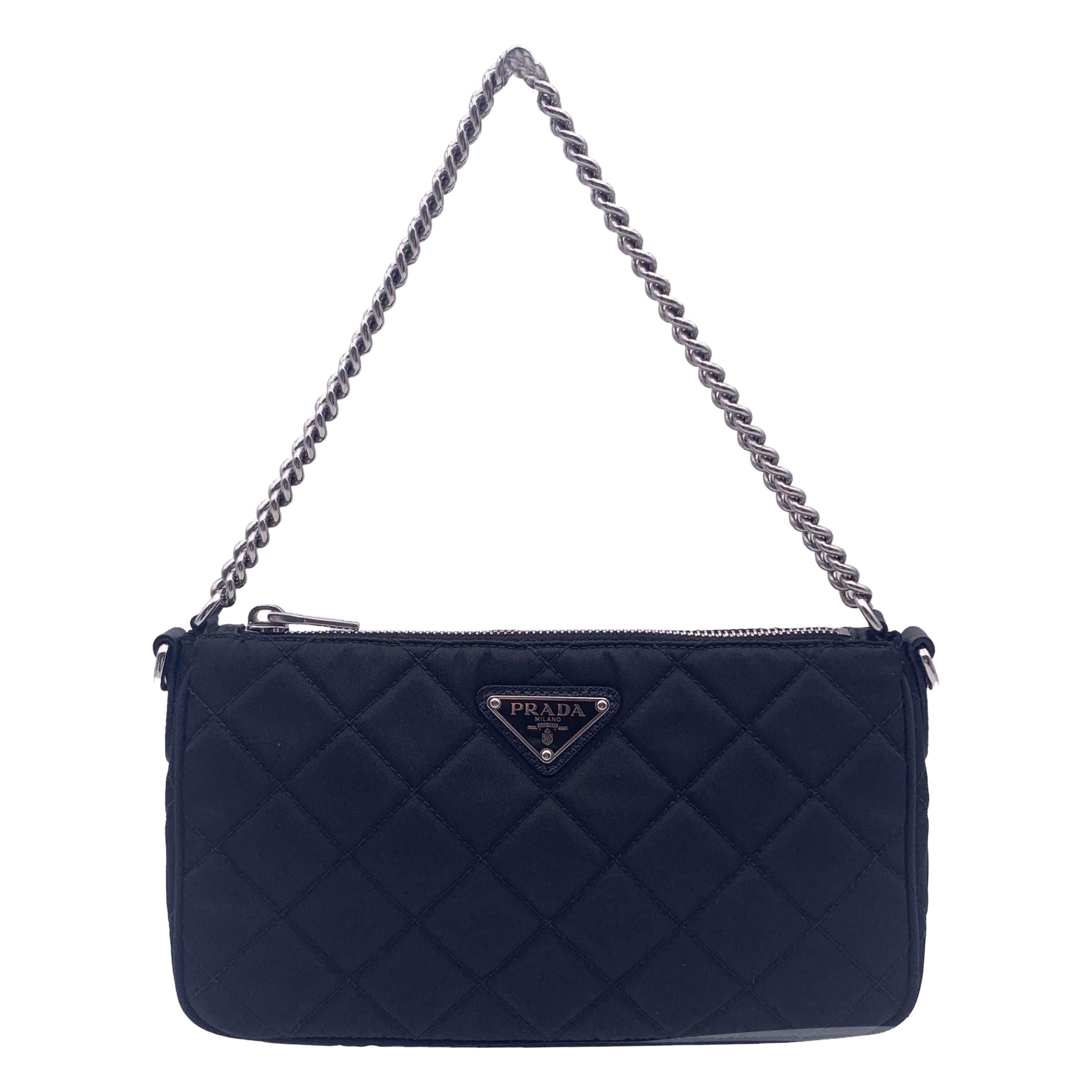 Prada Black Quilted Tessuto Nylon Convertible Shoulder Bag 1BH026
