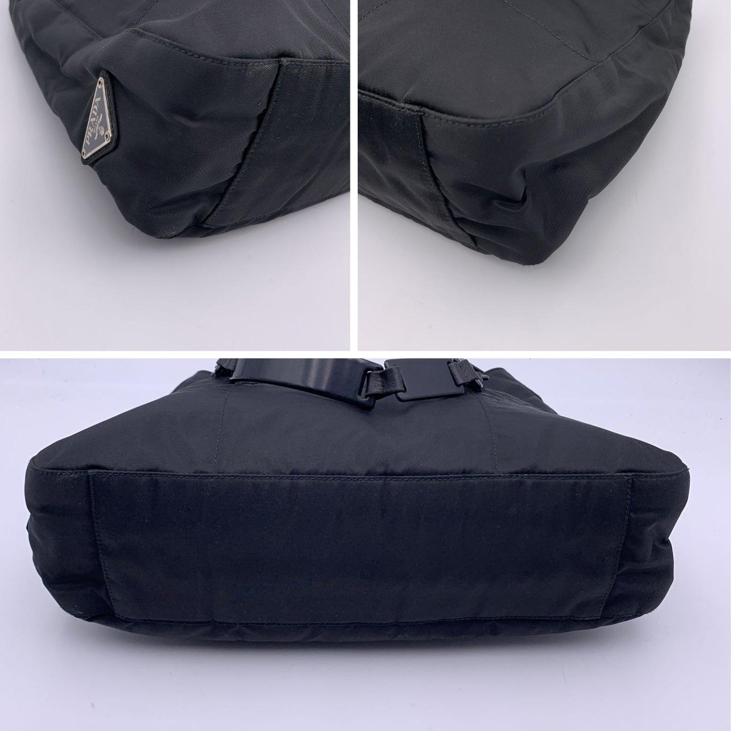 Women's Prada Black Quilted Tessuto Nylon Hobo Bag Plastic Strap B8360