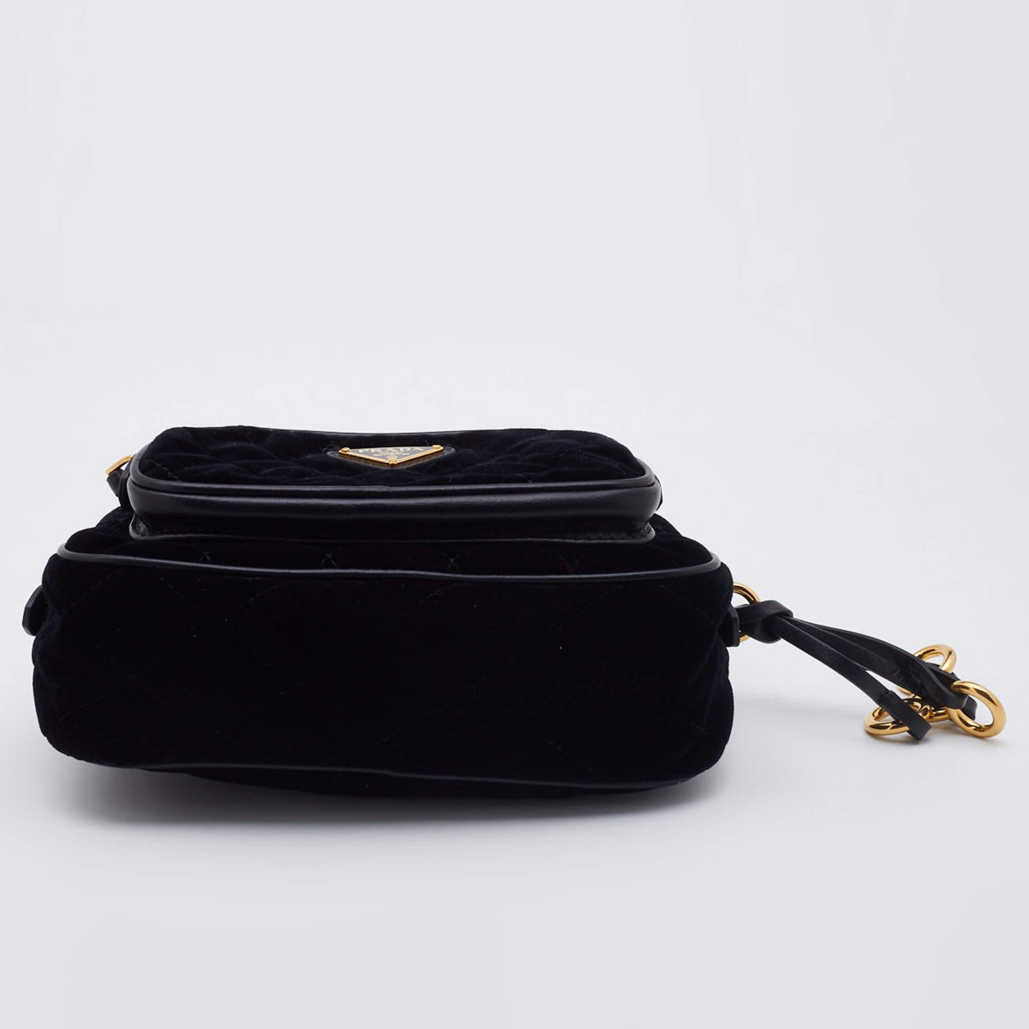 Prada Black Quilted Velvet and Leather Corsaire Belt Bag 1