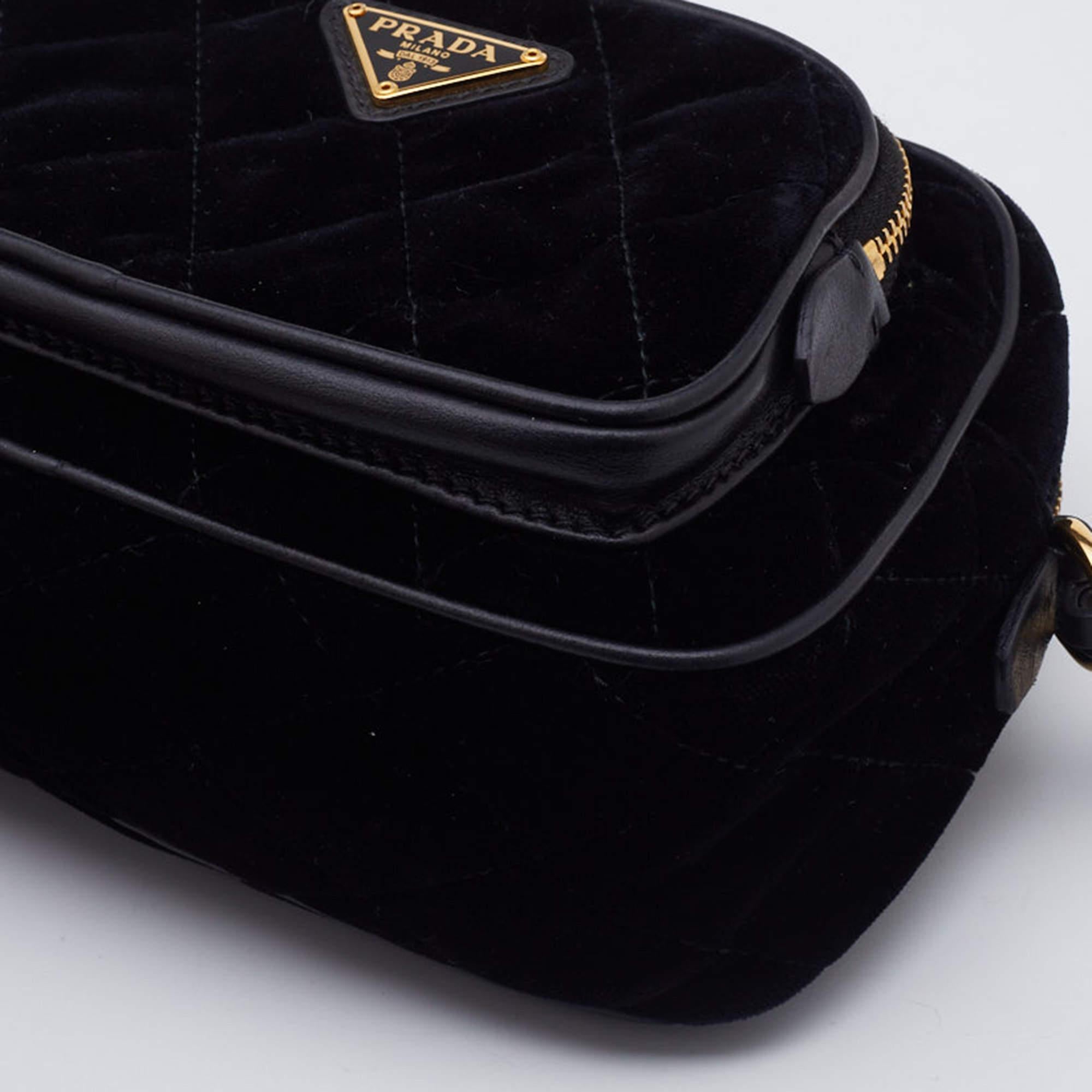Prada Black Quilted Velvet and Leather Corsaire Belt Bag 3