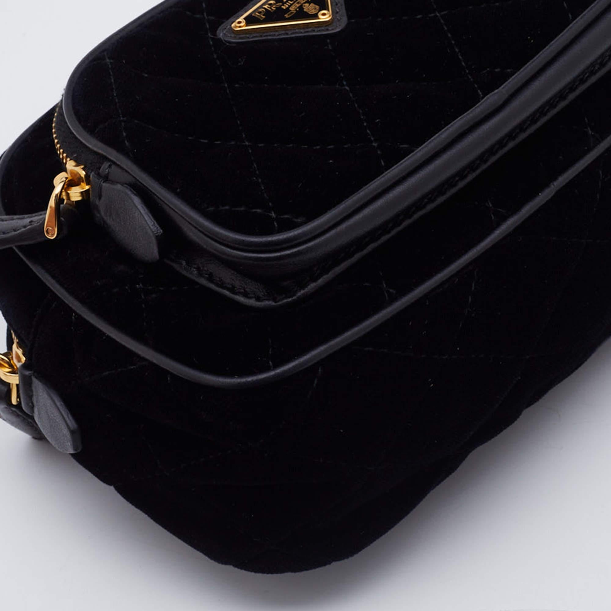 Prada Black Quilted Velvet and Leather Corsaire Belt Bag 4