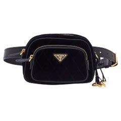 Prada Black Quilted Velvet and Leather Corsaire Belt Bag