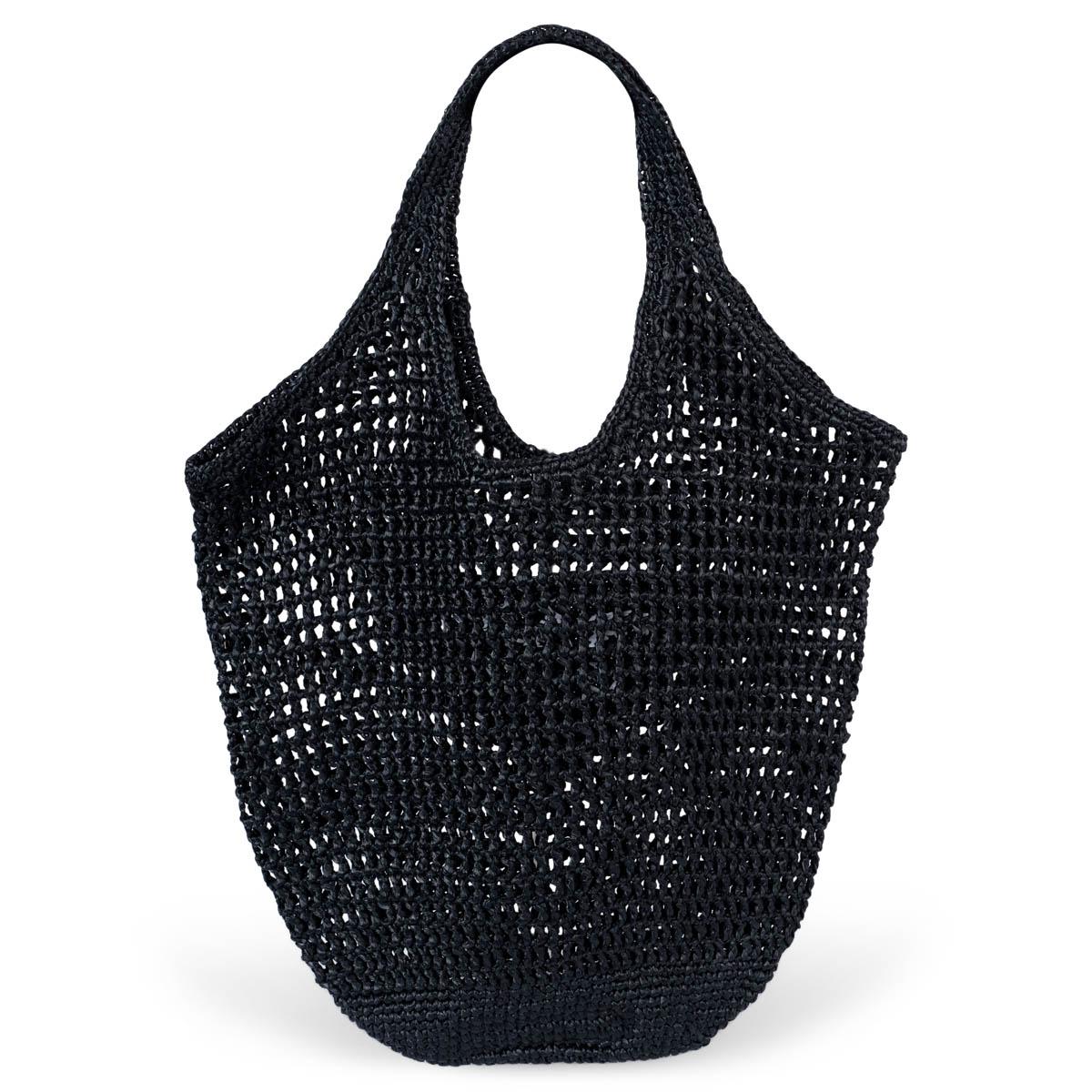 Women's PRADA black raffia LOGO CROCHET Tote Bag For Sale