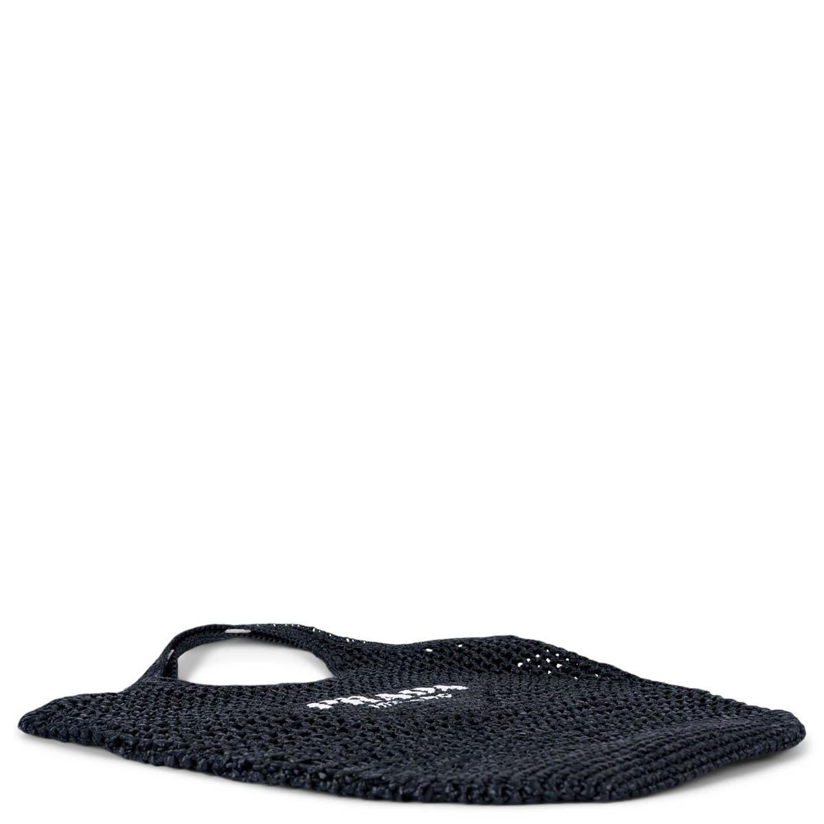 PRADA black raffia LOGO CROCHET Tote Bag 1