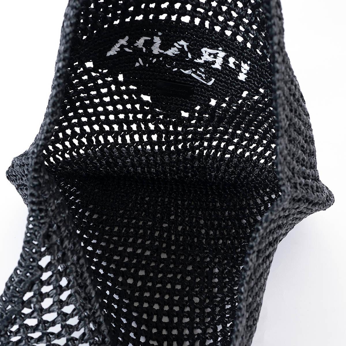 PRADA black raffia LOGO CROCHET Tote Bag For Sale 2