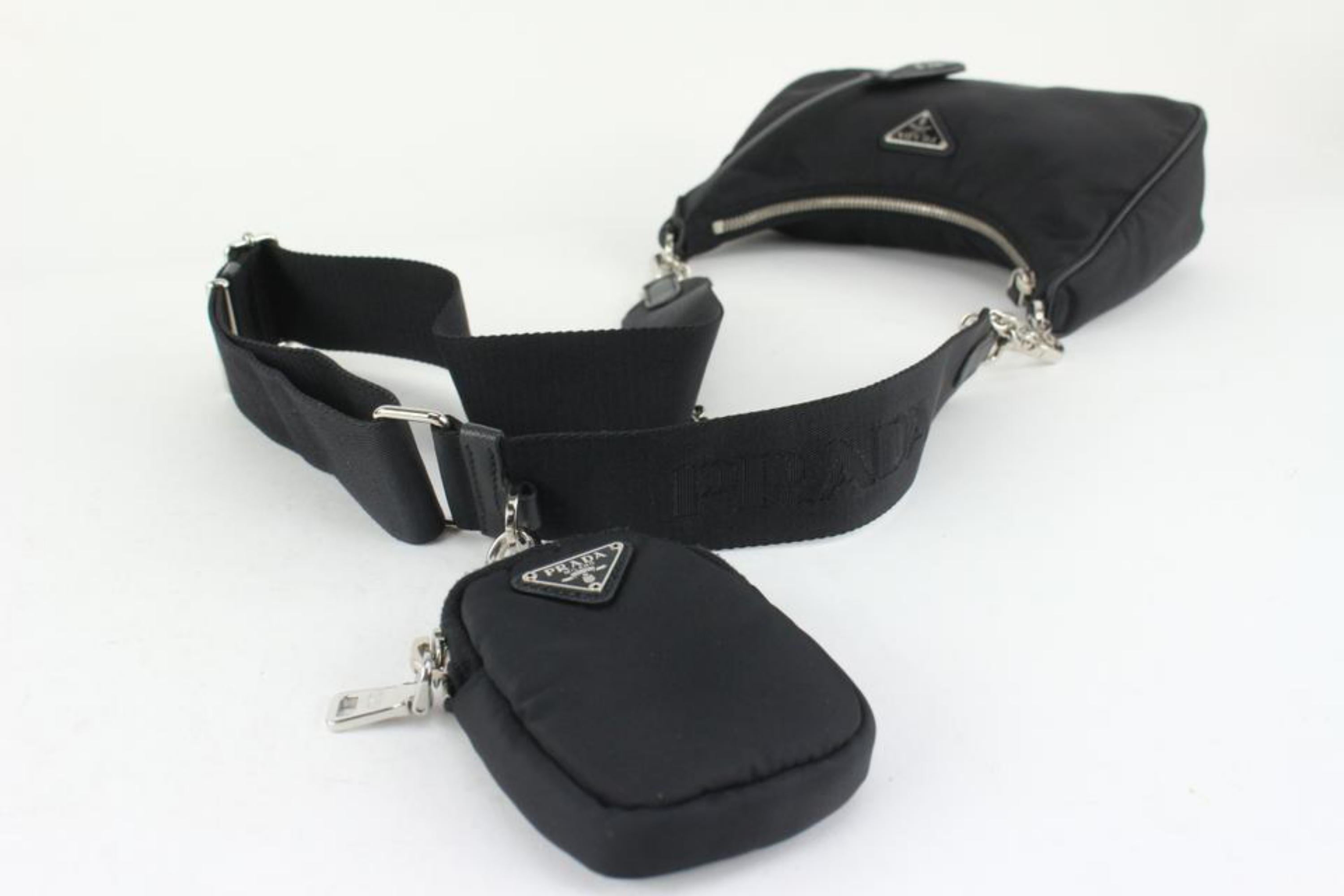 Prada Black Re-Edition 2005 Re-Nylon Multi Mini Chain Hobo 1119p41 2