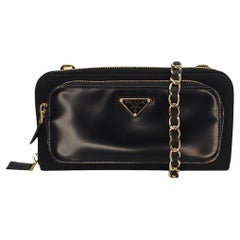 Prada Black Re-Nylon And Brushed Leather Chain Wallet