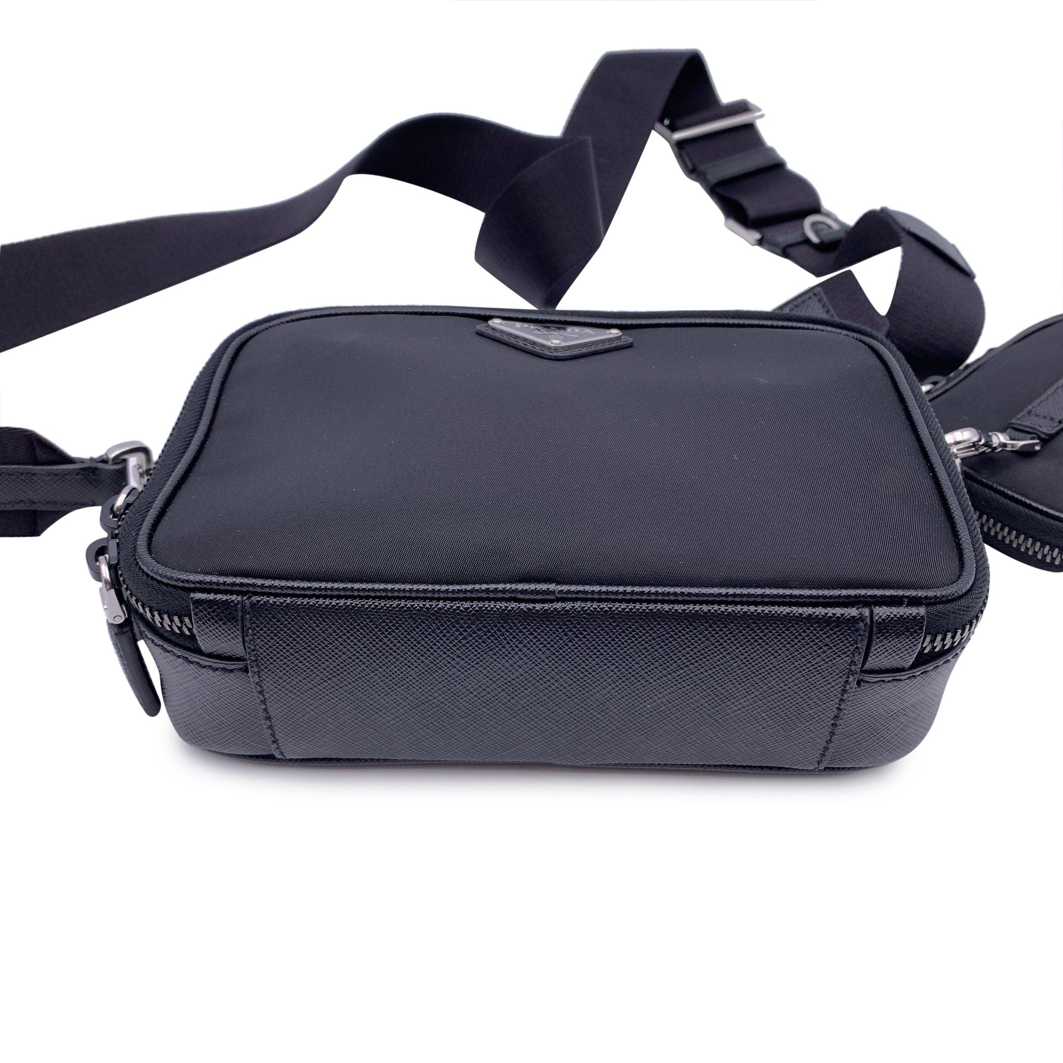Women's Prada Black Re-Nylon and Saffiano Brique Messenger Bag For Sale