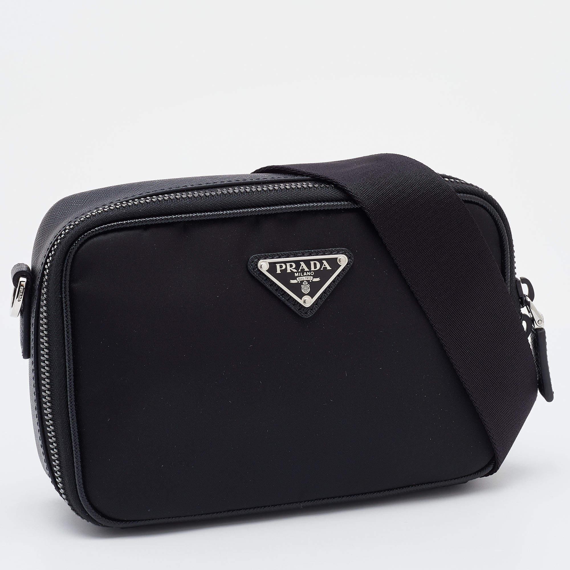Men's Prada Black Re-Nylon and Saffiano Leather Brique Crossbody Bag