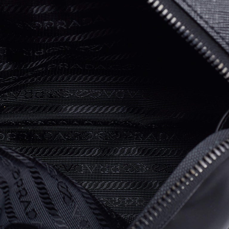 Prada Black ReNylon and Saffiano Leather Brique Crossbody Bag For Sale