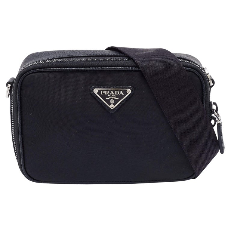 Prada Black ReNylon and Saffiano Leather Brique Crossbody Bag For Sale
