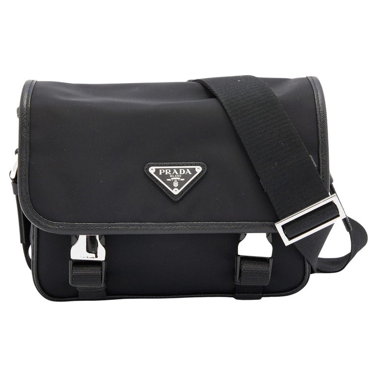 Prada Black ReNylon And Saffiano Leather Messenger Bag For Sale at 1stDibs