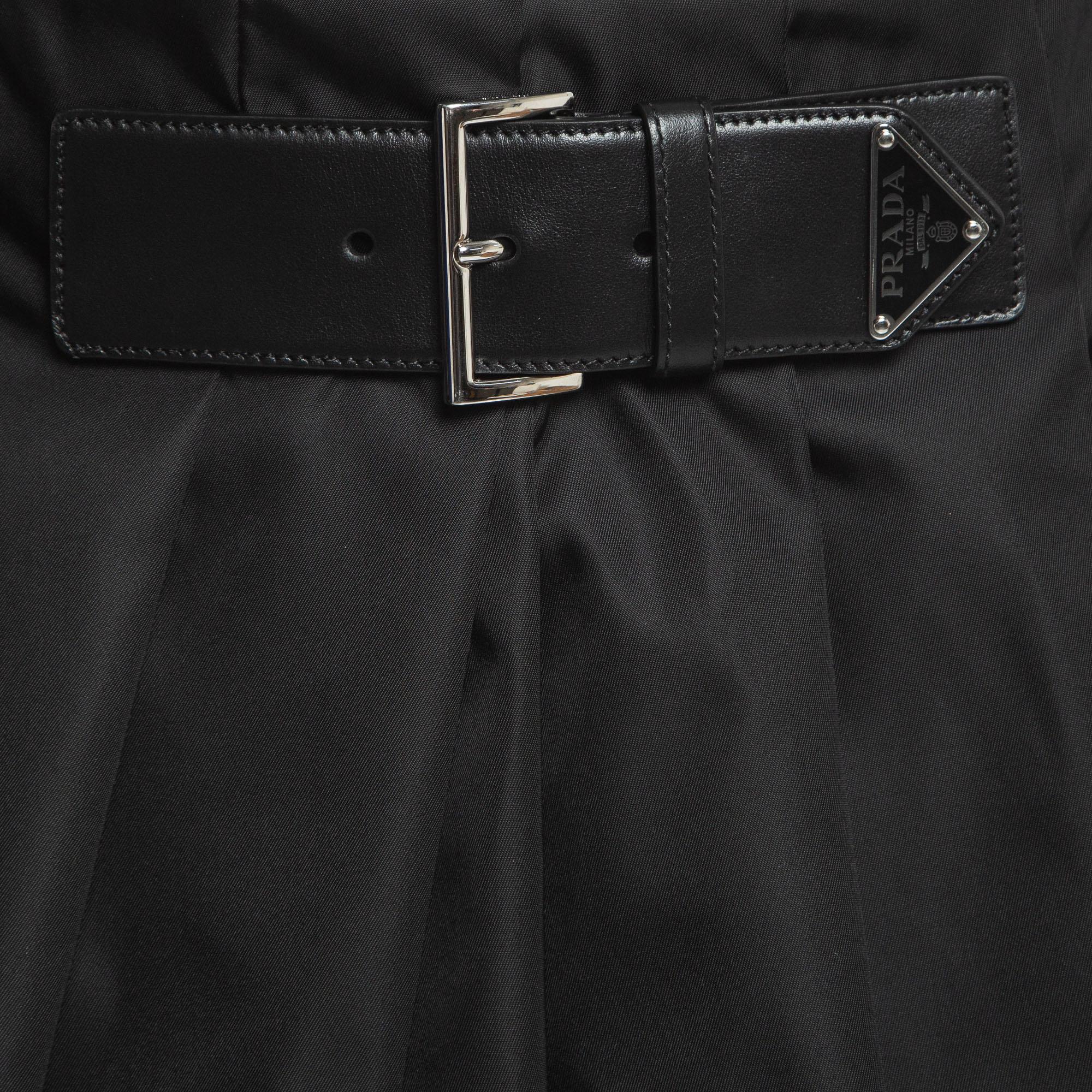 Prada Black Re-Nylon Belt Detail Pleated Mini Skirt XS 4