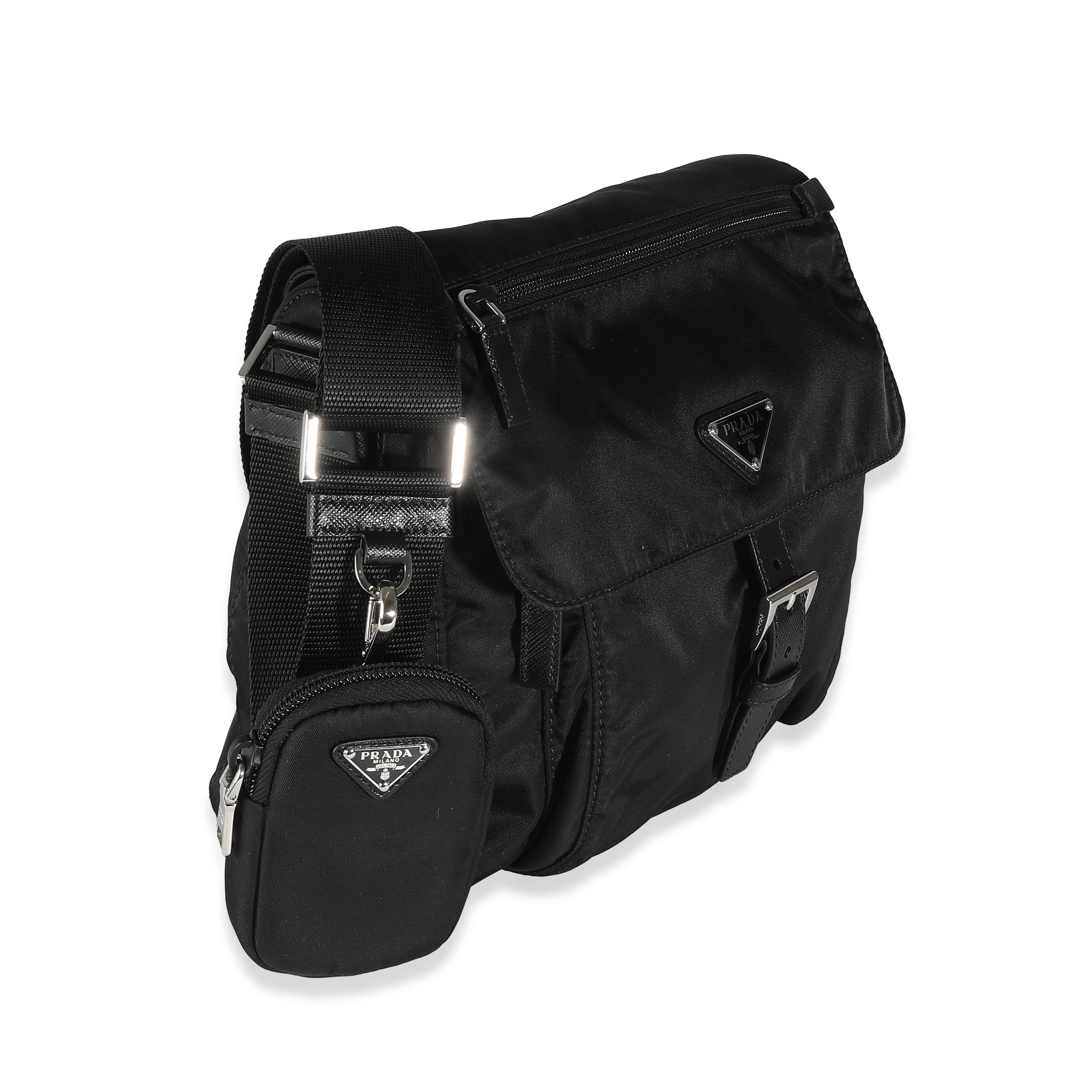 Prada Black Re-Nylon Front Pocket Shoulder Bag In Excellent Condition For Sale In New York, NY